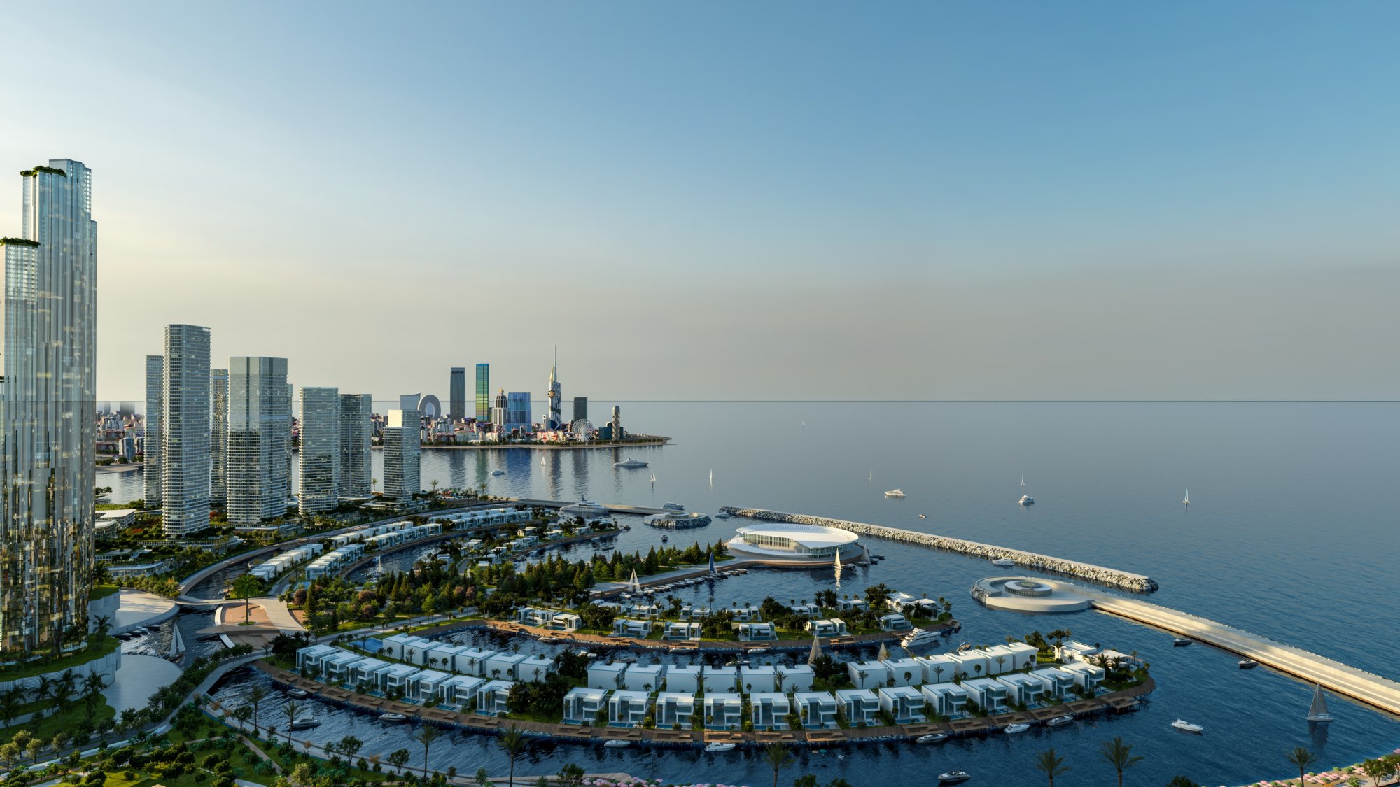 Ambassadori Island Batumi — seafront residences and palm promenade, the island district of ONE PENINSULA by HOLM Developments