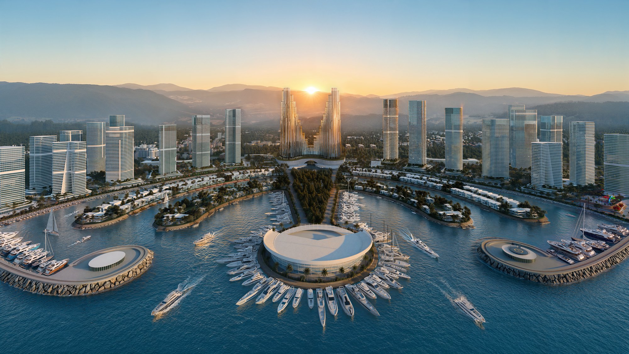 Ambassadori Island Batumi — new island development aerial view, the island district of ONE PENINSULA by HOLM Developments